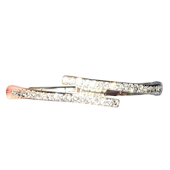 Nine West Womens Crystal-Embellished Silver-Tone Hinged Bangle Bracelet - Picture 1 of 5